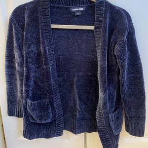 Lands End Chenille navy blue cardigan size 7-8